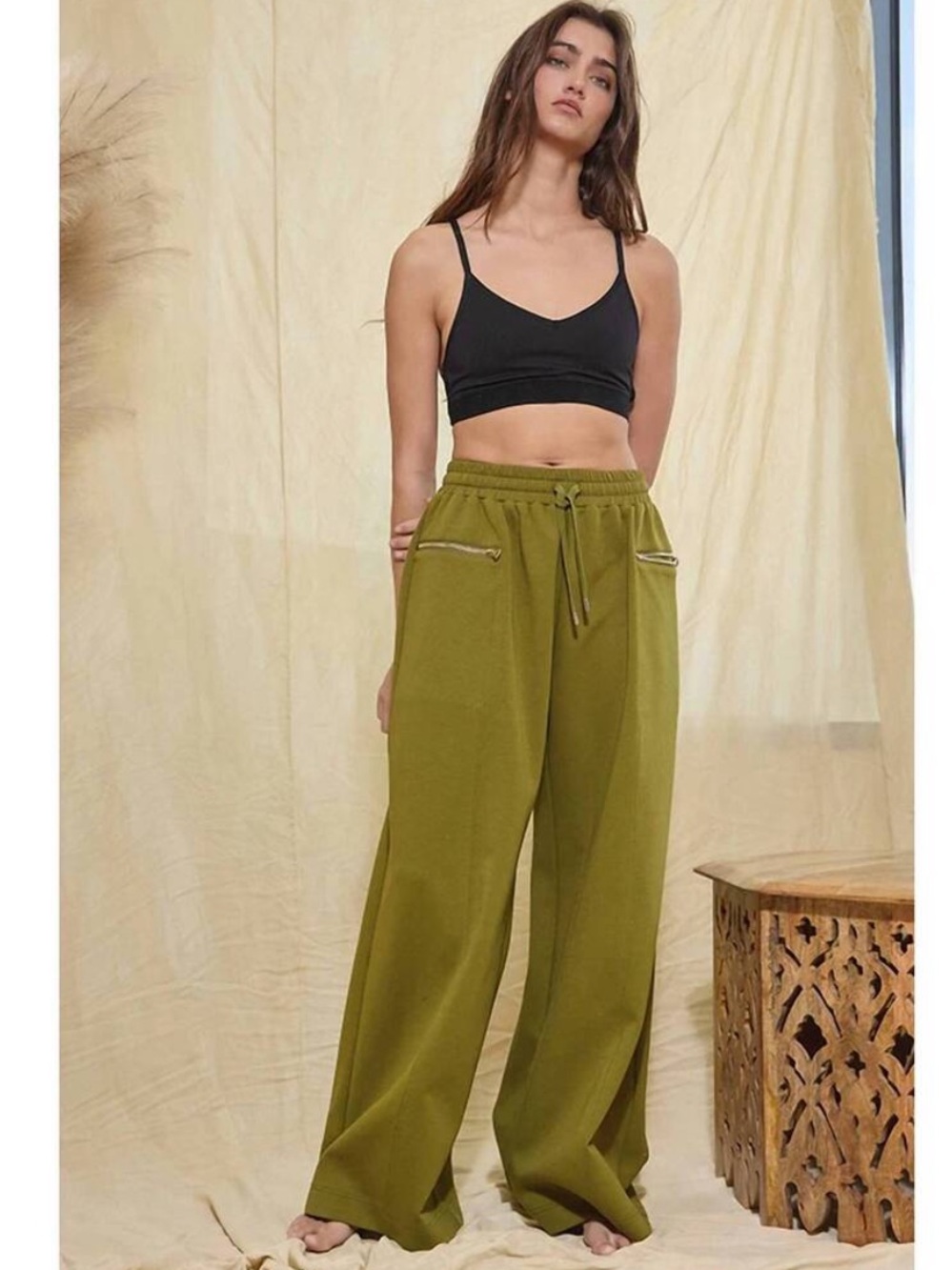 BUCKETLIST Wide Leg Pants With Gold Zippers